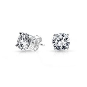 Renaissance Collection 14k White Gold Round CZ Stud Earrings Sterling Silver New